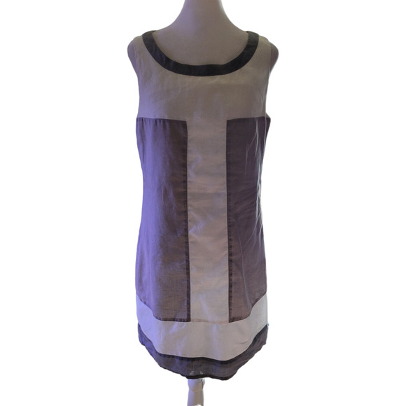PROMOD Women's Colorblock Sleeveless Shift Dress Sz Small Neutral Minimalist - Picture 1 of 5
